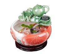 Transparent Aquarium Rond en céramique for Tortues, Salon, Petite Maison, Bureau, Aquarium décoratif avec Pompe à Eau et théière en céramique Goldfish(Red,24cmx12cm)