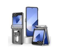 (Transparent Black)Folding Central Axis Card Bag Phone Case with Ring For Samsung Galaxy Z Flip6 5G
