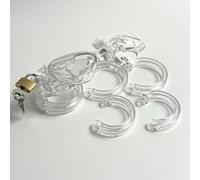 Transparent Cage de Chasteté Pénis plastique 7cmØ34mm 5 Anneaux DIØ35-50mm | YILUQIFLY Chastity Cage avec Serrure et 2 Clés Cage Chastetée fétiches Homme Empêcher L'érection Bondage SM Sex Toys