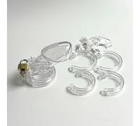 Transparent Cage de Chasteté Pénis plastique 9cmØ34mm 5 Anneaux DIØ35-50mm | YILUQIFLY Chastity Cage avec Serrure et 2 Clés Cage Chastetée fétiches Homme Empêcher L'érection Bondage SM Sex Toys
