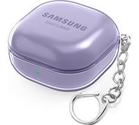 Transparent Case for Samsung Galaxy Buds 2 Pro, Pro, 2, Live [Front LED Visible] [With Carabiner] Protective Cover and Case (Light Lavender)