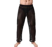 Transparent Culotte à Maille Erotique Pantalon,Pantalon Résille pour Homme,Sexy Transparent Taille Basse Maille Pantalon Soirée,Pantalon de Sport,Noir,S