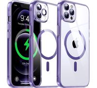 Transparent Magnetic Case For Iphone 12 Pro Max (6.7 Inches) With Film Lens,[Compatible With Magsafe] [Anti-Yellow & Anti-Scratch & Shockproof Protection] Case Cover With Silicone Edge,Purple
