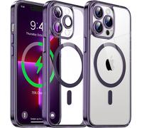 Transparent Magnetic Case For Iphone 13 Pro Max (6.7 Inches) With Film Lens,[Compatible With Magsafe] [Anti-Yellow & Anti-Scratch & Shockproof Protection] Case Cover With Silicone Edge,Purple