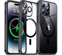 Transparent Magnetic Case For Iphone 14 Pro Max 6.7 Inches With Film Lens,[Compatible With Magsafe] [Anti-Yellow & Anti-Scratch & Shockproof Protection] Hard Case With Silicone Edge,Black