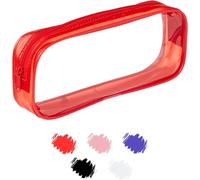 Transparent Pencil Case For Students Examination Office Stationery Travel Makeup Pouch Portable Toiletry Bag Cosmetic Pvc Pencil Case, Red, Single