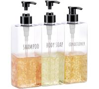 Transparent Plastic Soap Dispenser,3 Pieces 500 Ml Refillable Shampoo Bottle With Label,Empty Pump Bottle For Bath,Hotel