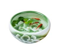 Transparent Réservoir de poissons en céramique peint à la main avec finition lotus vert Réservoir d'alimentation for tortues de poissons rouges Fortune Pot de fleurs rond en céramique Goldfish(50x50x2