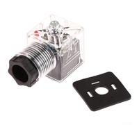 Transparent Solenoid Valve Coil DC 24V with LED | Clear plastic housing, internal visual inspection, DC 24V operation, integrated LED status light, compact design