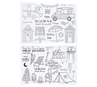 Transparent Stamp TPR Seal Clear Imprint Summer Trip Castle Car Tent Design for Card Making Scrapbooking DIY Craft 2Pcs Set Reusable Stickers 15.4x21.4cm
