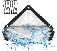 Transparent Tarpaulin with Eyelets-2 m x 1 m Waterproof Plastic Tarpaulin with Elastic Tightening-for Camping,Balcony,Garden,Plants,Greenhouse,Pet Hat,Roof