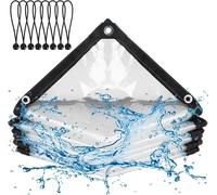 Transparent Tarpaulin with Eyelets-2 m x 2 m Waterproof Plastic Tarpaulin with Elastic Tightening-for Camping,Balcony,Garden,Plants,Greenhouse,Pet Hat,Roof