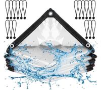 Transparent Tarpaulin with Eyelets-3m x 6m Waterproof Plastic Tarpaulin with Elastic Tightening-for Camping,Balcony,Garden,Plants,Greenhouse,Pet Hat,Roof