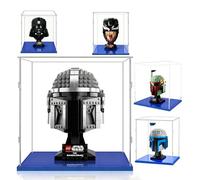 Transparent Vitrine 20x20x25 avec Base Bleue,3mm Acrylique Anti Poussière Boîte de Présentation pour Darth Vader 75304 Venom 76187 Iron Man 76165 Captain Rex 75349 Clone Commander Cody 75350