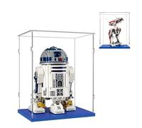 Transparent Vitrine 25x25x35 avec Base Bleue,3mm Acrylique Anti Poussière Boîte de Présentation pour R2-D2 75308 75379 BD-1 75335 Pop Mart 400% et 76414 10338 71794