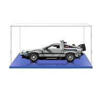 Transparent Vitrine 40x25x15 avec Base Bleue,3mm Acrylique Anti Poussière Boîte de Présentation pour Voiture 1/12 Delorean Retour vers Le Futur 10300 Senna GTR 42123 Porsche 911 Turb 10295 GT4 42176