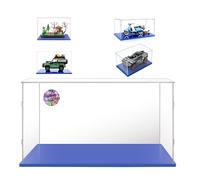 Transparent Vitrine 40x25x25 avec Base Bleue,3mm Acrylique Anti Poussière Boîte de Présentation pour Jardin-Paisible 10315 Land Rover Classic Defender 90 10317 Vespa 125 10298