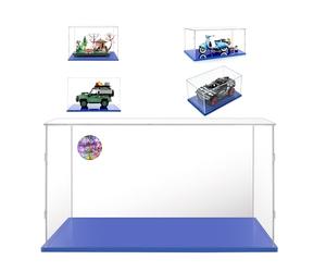 Transparent Vitrine 40x25x25 avec Base Bleue,3mm Acrylique Anti Poussière Boîte de Présentation pour Jardin-Paisible 10315 Land Rover Classic Defender 90 10317 Vespa 125 10298
