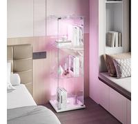 Transparent Vitrine avec lampe, Sur pied Vitrine trempé moderne, vitrine en Verre avec 3 Couches avec Porte, Vitrines de collection pour salon, chambre à coucher, 78.5 x 35 x 117cm (Blanc, 1 Porte A)