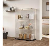 Transparent Vitrine avec lampe, Sur pied Vitrine trempé moderne, vitrine en Verre avec 3 Couches avec Porte, Vitrines de collection pour salon, chambre à coucher, 78.5 x 35 x 117cm (Noir, 2 Porte)