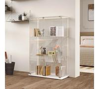 Transparent Vitrine avec lampe, Sur pied Vitrine trempé moderne, vitrine en Verre avec 3 Couches avec Porte, Vitrines de collection pour salon, chambre à coucher, 78.5 x 35 x 117cm (Blanc, 2 Porte)