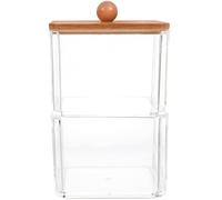 Transparente Boîte de Rangement Couvercle en Bambou Double Couche | Ps Transparent, Deux Compartiments Empilables, Visibilité du Stock, pour Vanity et Tiroir, Organise le Plan de Travail