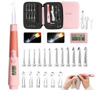 Transplant Ensemble de crochets lumineux à LED 18 en 1 avec comptoir, clés et sac de rangement, tailles 2 mm-14 mm, rose, matériau plastique et métal, parfait pour les débutants et les amateurs