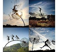 Transplant Lot de 4 Silhouettes de Jardin Fées et pissenlits Dansant Ensemble - Décoration de Jardin féérique sur Piquet - Fée Jouant avec Le Pissenlit