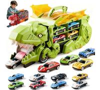 Transport Dinosaur Truck with Foldable Sliding, 2026 New inosaur Transport Truck Toy with 4/8/12 Alloy Car&Ejection Folding Track, Portable Monster Trucks Set,Christmas Birthday Gift (Green,8cars)
