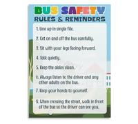 Transportation Poster Bus Conduct Canvas Print Classroom Wall-Art | Icon based format supports younger riders who cannot yet read instructions (Framed,12x18inch(30x45cm))