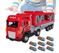 Transporteur de Piste de Course Pliable 12,4 x 3,82 x 2,76 Pouces, Camion Jouet en métal avec Huit Mini Voitures, Transporteur à Double Couche, Jeu de Course interactif pour, Filles,