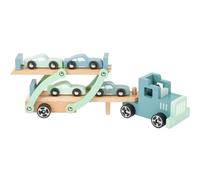 Small Foot 11510 Chicago Chariot de Transport en Bois avec Rampe de Chargement Mobile, remorque Amovible et 4 Voitures, à partir de 3 Ans Multicolore