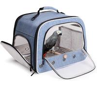 Transporteur pour Oiseaux de Grande Taille, Sac Portable avec Plateau en Métal et Grille pour Oiseaux Moyens et Grands comme le Perroquet Gris d'Afrique, Cacatuès à Longue Queue et Perroquet (Bleu, L)