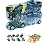 Transporteur pour trains jouets avec lanceur - Camion avec transporteur, 8 voitures, plateforme et accessoires