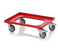 Transportroller Rot mit Feststellbremse/Gummrädern für 60x40 Eurobehälter INKL. Gratis Zollstock