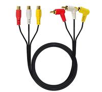 Traovien Câble audio vidéo RCA - Plaqué or - Angle droit de 90 degrés - 3 RCA mâle vers femelle - Câble audio vidéo 1,5 m (coude F vers M)