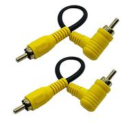 Traovien Lot de 2 câbles audio RCA plaqués or RCA mâle vers femelle - Câble vidéo AV Lotus - 12,7 cm - Jaune (RCA M droit/M coudé)