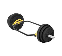 Trap Bar Barre d'haltère, hexagonale, 142 cm, barre d'haltérophilie en acier, avec épaisseur de paroi de 2 mm, pour soulevés de terre et squats, avec pinces à ressort, jaune