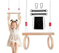 Trapèze Balançoire, Balancoire Enfant Exterieur Et Interieur en Bois Anneaux Gymnastique Charge Maximale 100 Kg (Corde Ajustable)