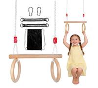 TrapèZe BalançOire, Bois Balancoire Exterieur avec Anneaux Gymnastique Multifonction 2 en 1 Balancoire Capacité de Charge Maximale 100 Kg Longueur de Corde RéGlable