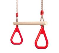 Trapèze Balançoire en Bois avec Gymnastique Anneaux Enfants Portique Toboggan Jeux Jardin Extérieur Intérieur Rouge