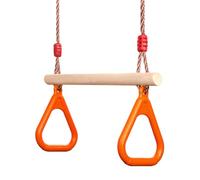 Trapèze Balançoire en Bois avec Gymnastique Anneaux Enfants Portique Toboggan Jeux Jardin Extérieur Intérieur (Orange)