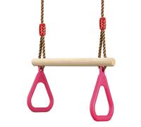 Trapèze Balançoire en Bois avec Gymnastique Anneaux Enfants Portique Toboggan Jeux Jardin Extérieur Intérieur (Rose)