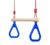 Trapèze Balançoire en Bois avec Gymnastique Anneaux Enfants Portique Toboggan Jeux Jardin Extérieur Intérieur (Bleu)