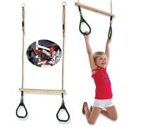 Trapèze en bois avec anneaux de gymnastique en plastique, aire de jeux intérieure et extérieure, balançoire 2 en 1