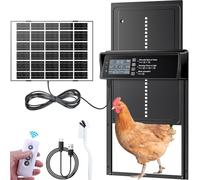 Trappe Solaire pour Poulailler,Porte Automatique Poulailler Solaire,Porte Poulailler avec Affichage LED, Capteur de Lumière, Telecommande, Commande de Minuterie