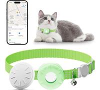 Traqueur de chat pour chats compatible avec Apple Find My App (uniquement iOS), collier étanche avec boucle élastique de sécurité, pas de frais mensuels, fonctionne avec n'importe quel collier (vert