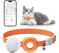 Traqueur de chat sans frais mensuels pour chats avec boucle élastique de sécurité compatible avec Apple Find My App (uniquement iOS), fonctionne avec n'importe quel collier (orange)
