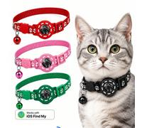 Traqueur GPS pour chat, mini traqueur GPS pour animaux de compagnie avec collier, collier de suivi de chat étanche IPX8, sans frais mensuels, compatible avec Apple Find My (iOS uniquement), traqueur i