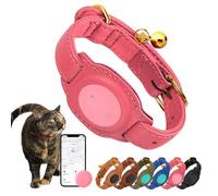 Traqueur GPS pour chats (uniquement iOS), collier en cuir avec traqueur, fonctionne avec n'importe quel collier, sans frais mensuels, compatible avec l'application Apple Find My non Android (rose)